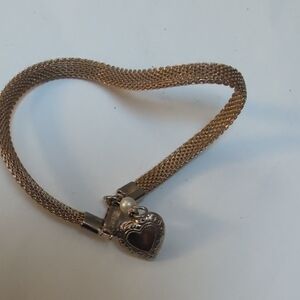 Sarah Coventry Gold Mesh Bracelet with Heart Charm